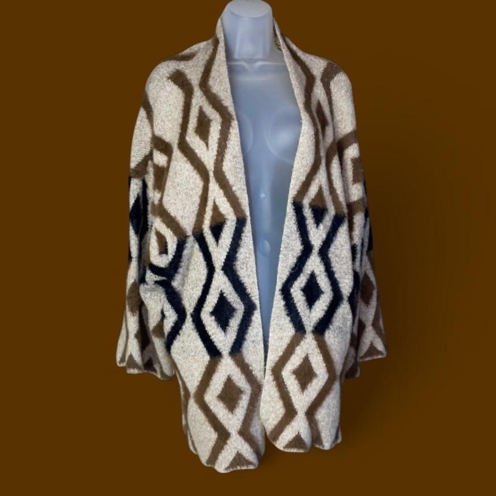 JODIFL Geometric Pattern Cardigan - Brown, Cream, and Black